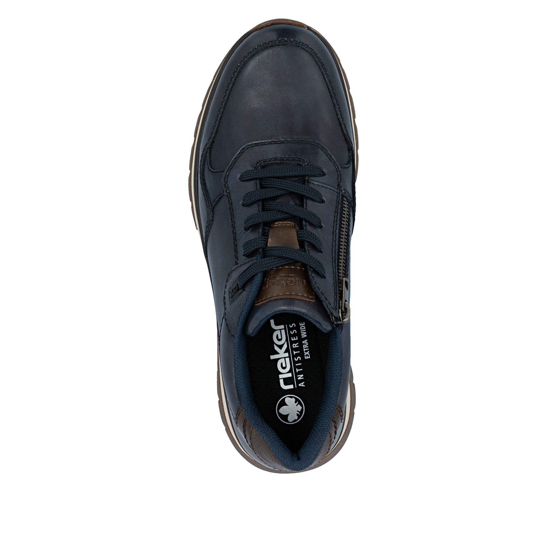 Blaue Rieker Herren Sneaker Low B9301-14 aus Glattleder mit einem Reißverschluss. Schuh von oben.