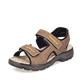 Kaffeebraune Rieker Herren Trekkingsandalen 21760-24 mit einem Klettverschluss. Schuh seitlich schräg.