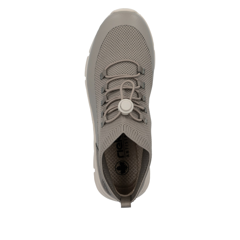 Graue vegane Rieker Damen Sneaker High 48059-64 mit einer ultraleichten Sohle. Schuh von oben.