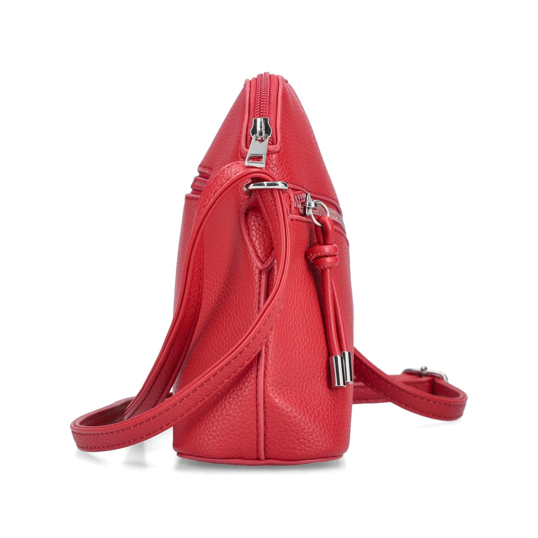 Sac à main Rieker H1031-33 rouge avec fermeture éclair et bandoulière ajustable. Ouvert.