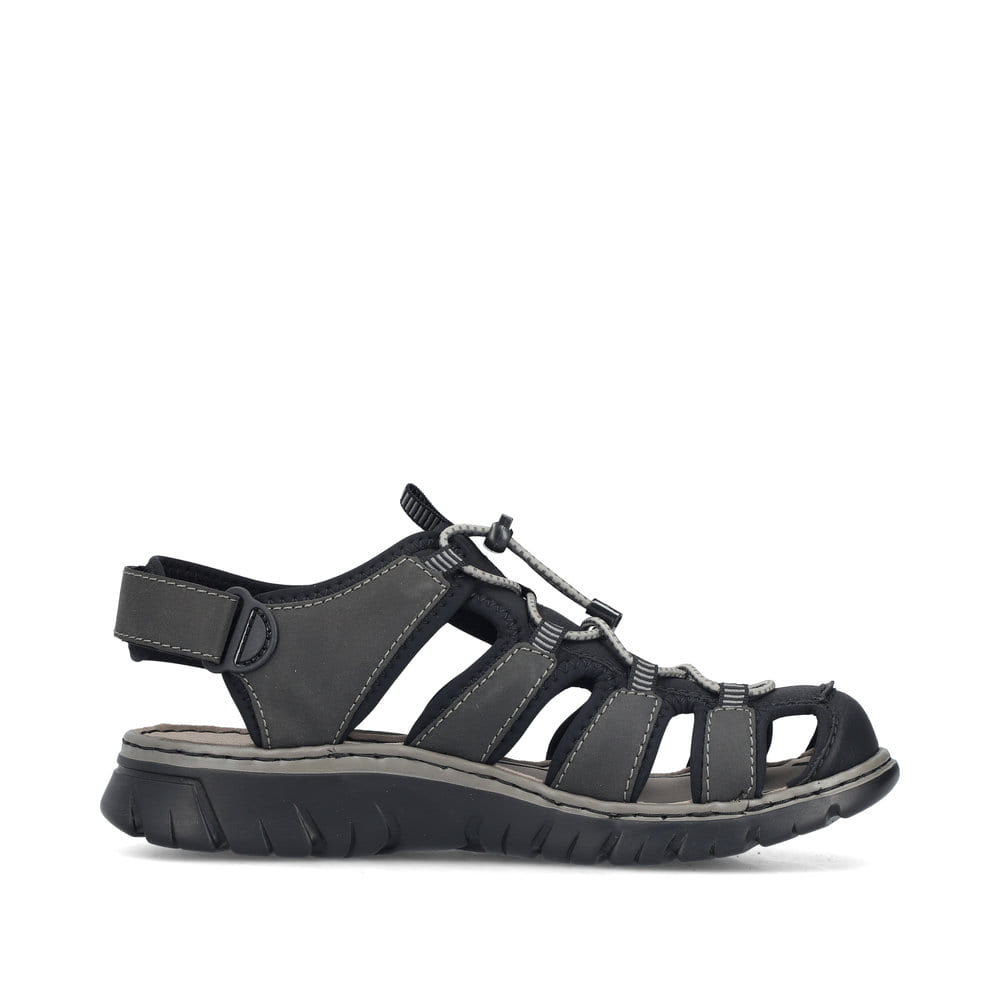 Schwarze Rieker Herren Trekkingsandalen 26770-00 mit einem Klettverschluss. Schuh Innenseite.