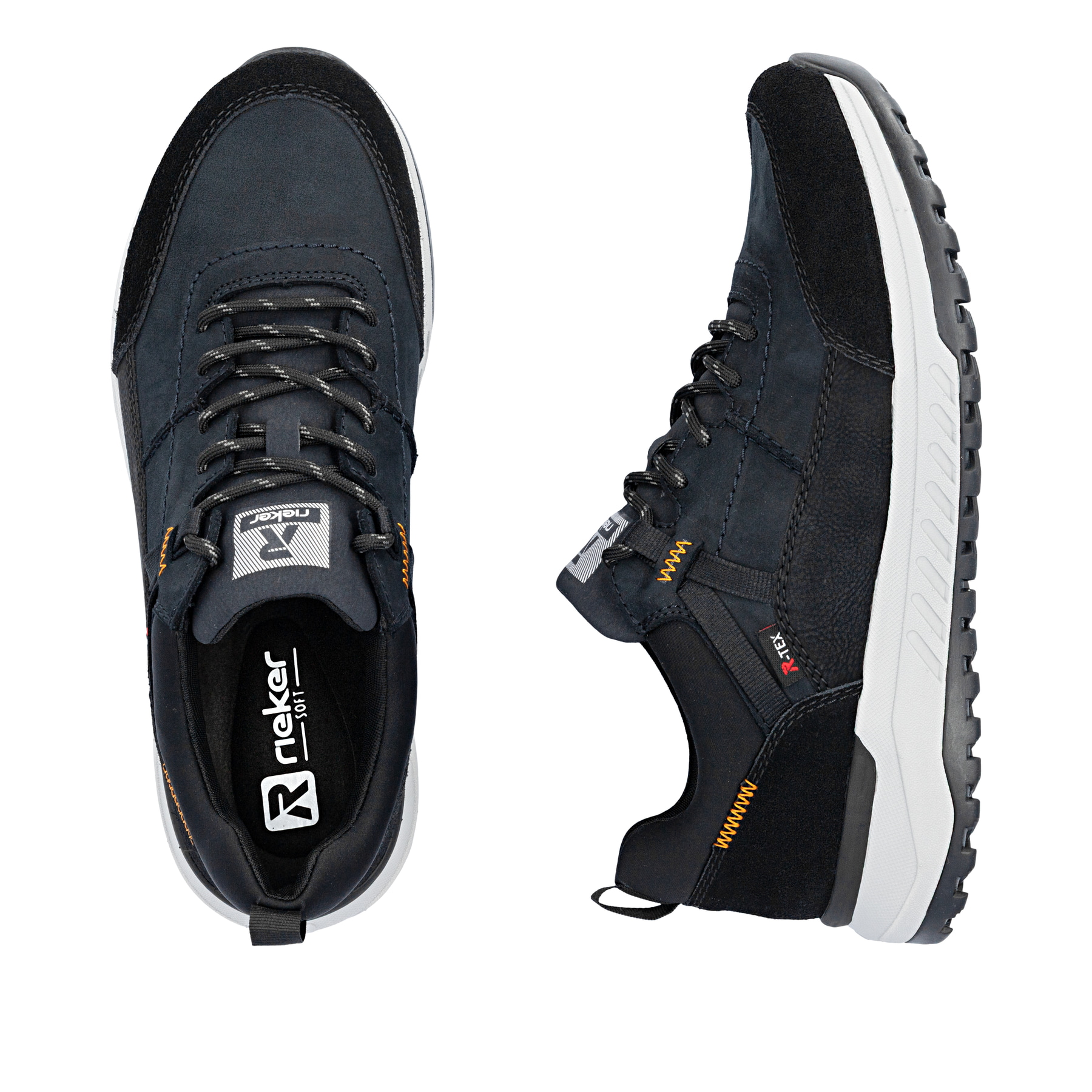 Dunkelblaue Rieker Herren Sneaker Low U0100-14 aus Rauleder. Schuh von oben, liegend.