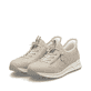 Beige Rieker Damen Slipper N1455-62 mit easy Hineinschlüpf-Möglichkeit. Schuhpaar seitlich schräg.