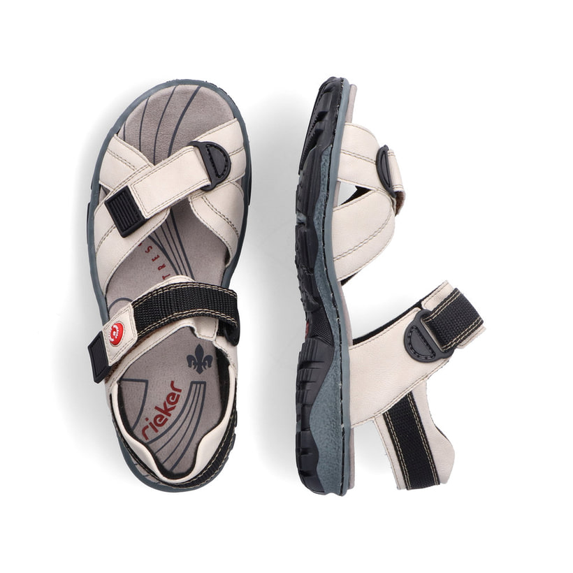 Weiße Rieker Damen Trekkingsandalen 68851-80 mit einem Klettverschluss. Schuh von oben, liegend.