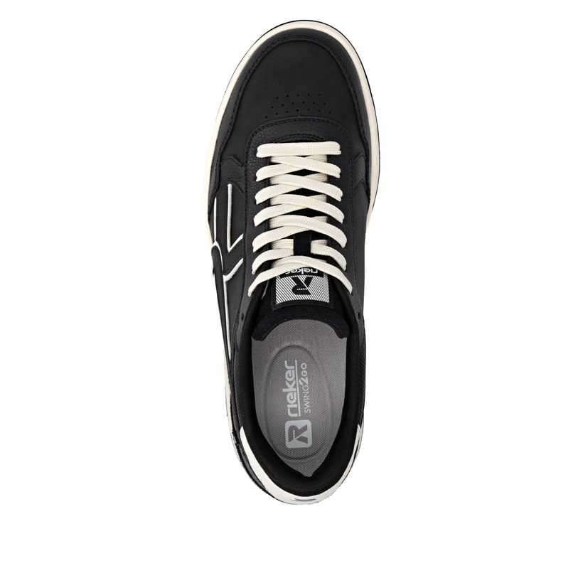 Baskets basses Rieker noires pour homme U1900-00 avec semelle durable. Chaussure vue de dessus.