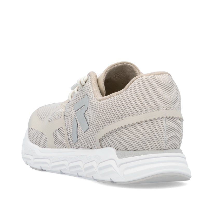 Beige Rieker Damen Sneaker Low M9000-60 mit Gummischnürung sowie flexibler Sohle. Schuh von hinten.