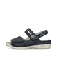 Stahlblaue Rieker Damen Riemchensandalen V7473-14 mit einem Klettverschluss. Schuh Außenseite gespiegelt.