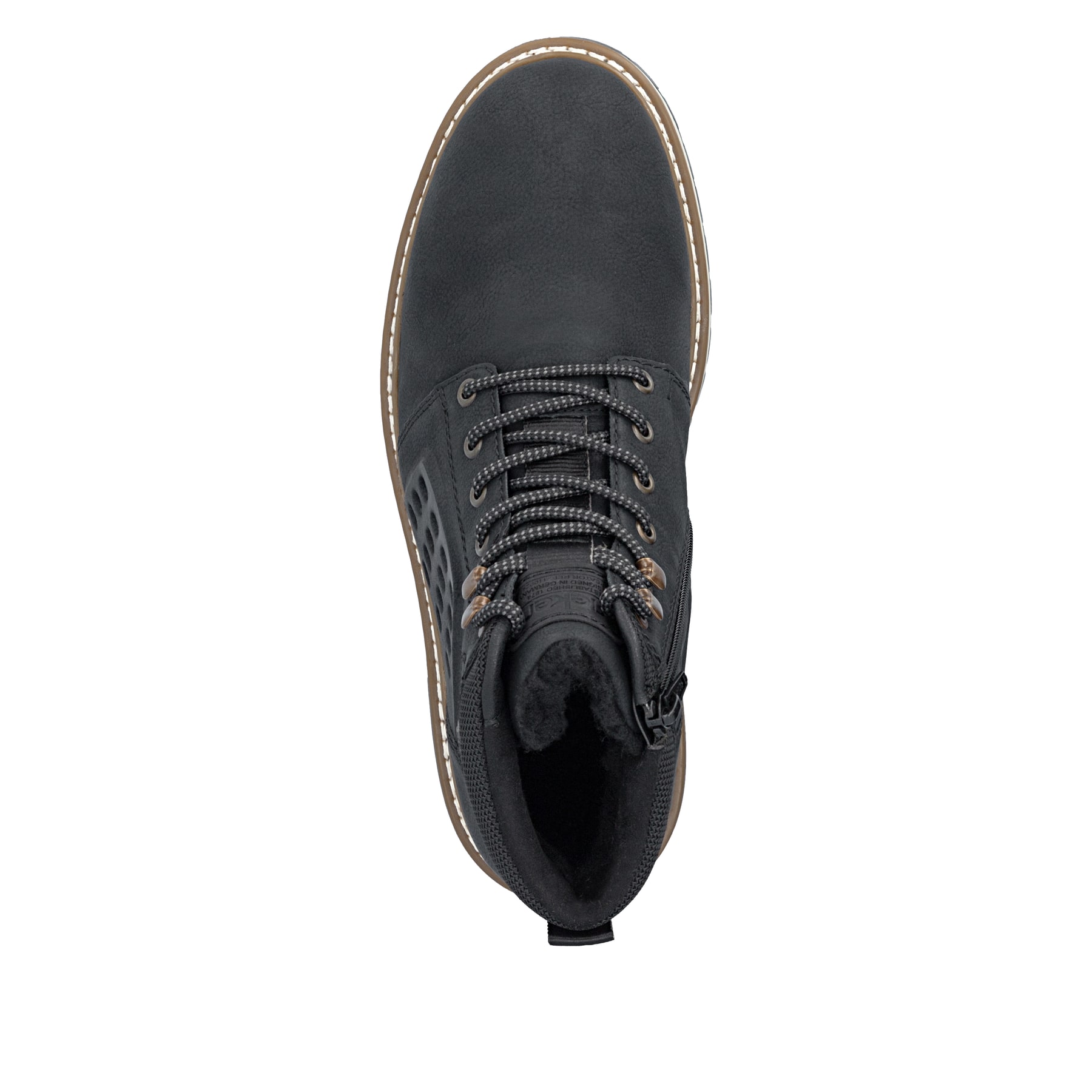 Schwarze Rieker Herren Schnürstiefel F3800-00 mit wasserabweisender TEX-Membran. Schuh von oben.