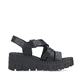 Schwarze Rieker Keilsandaletten 68063-00 mit trendigen Schnalle. Schuh Innenseite.