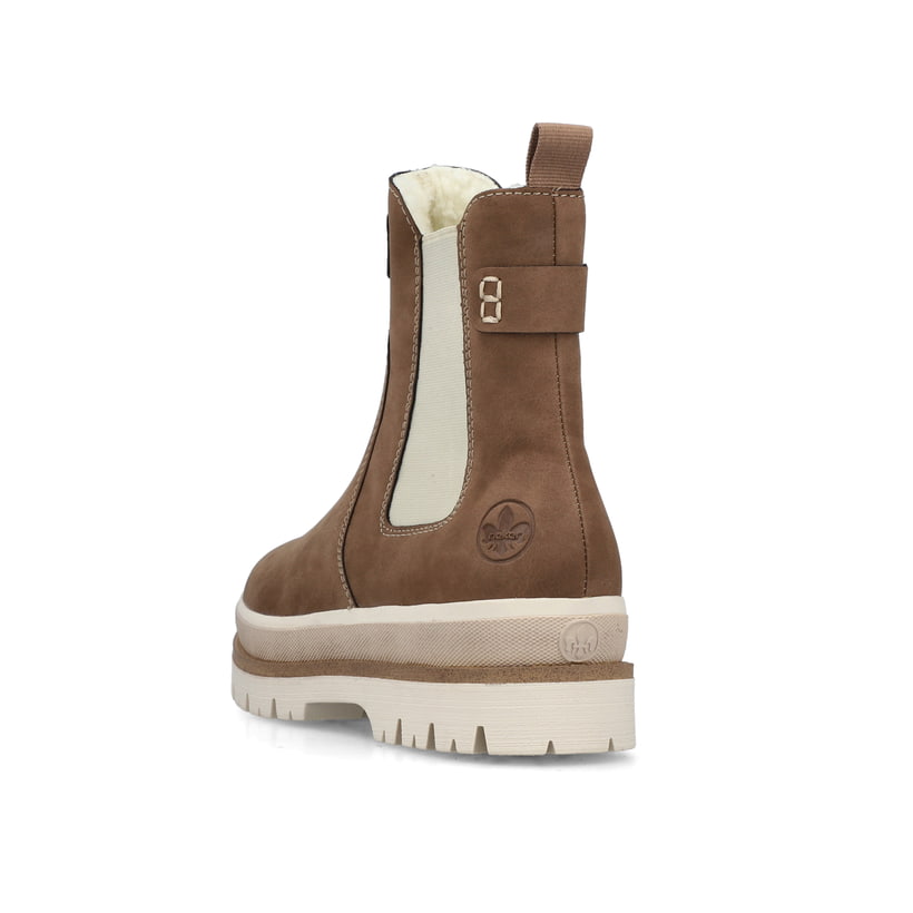 Hellbraune Rieker Damen Chelsea Boots Y6260-24 mit einem Reißverschluss. Schuh von oben.