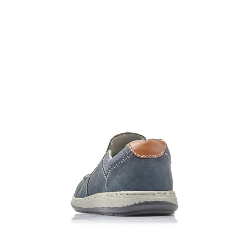 Chaussons Rieker bleus pour homme 17360-15 avec bande élastique. Chaussure vue de l'arrière.