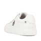 Weißer Rieker Herren Sneaker Low U0711-80 Schwenninger Wild Wings x Rieker Edition mit Eishockey-Schnürung und Wild Wings Logo. Schuh von hinten.