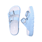 Blaue Rieker Damen Pantoletten P2180-10 mit Schnallen sowie ultraleichter Sohle. Schuh von oben, liegend.