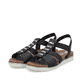 Blaue Rieker Damen Riemchensandalen V5051-14 mit Schmuckelementen sowie Gummizug. Schuhpaar seitlich schräg.