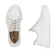 Weiße Rieker Damen Slipper M5357-80 mit Ready2GO Slip-in Funktion sowie Gummizug. Schuh von oben, liegend.