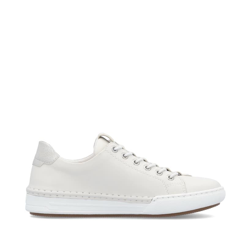 Weiße Rieker Damen Slipper L7250-80 mit einem Reißverschluss. Schuh Innenseite.