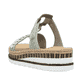 Grüne Rieker Damen Pantoletten V79M6-52 mit modischen Flechtelementen. Schuh von hinten.