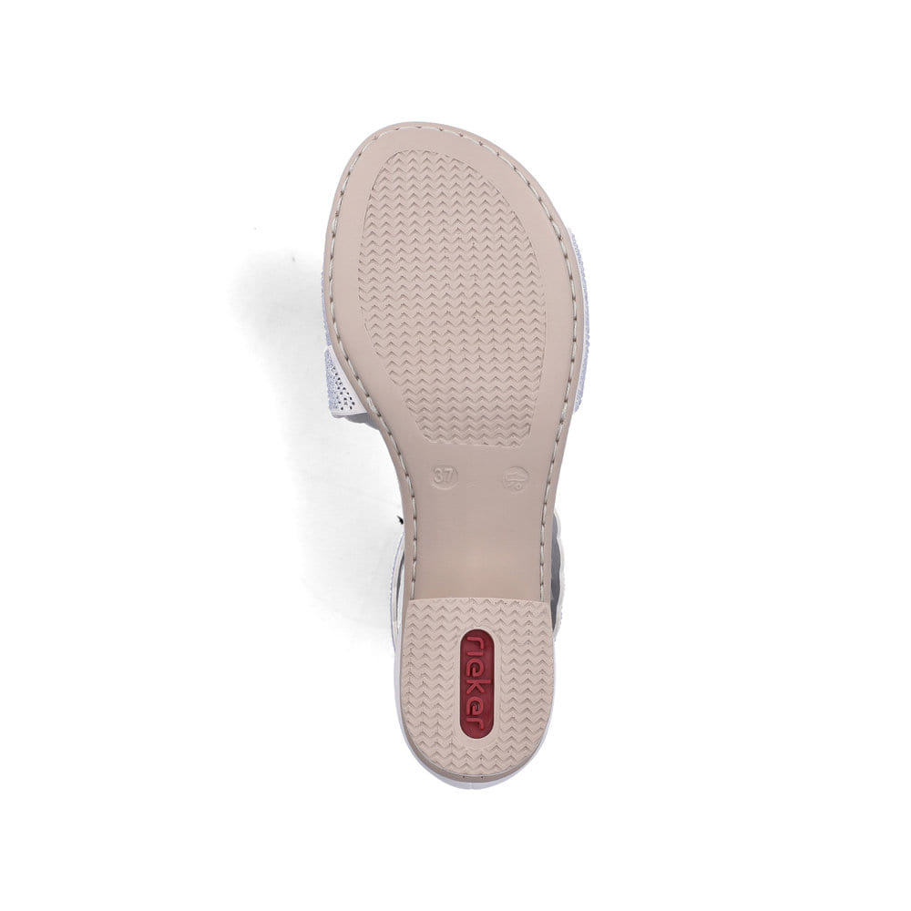 Weiße Rieker Riemchensandaletten 64657-80 mit Strasssteinen. Schuh Laufsohle.