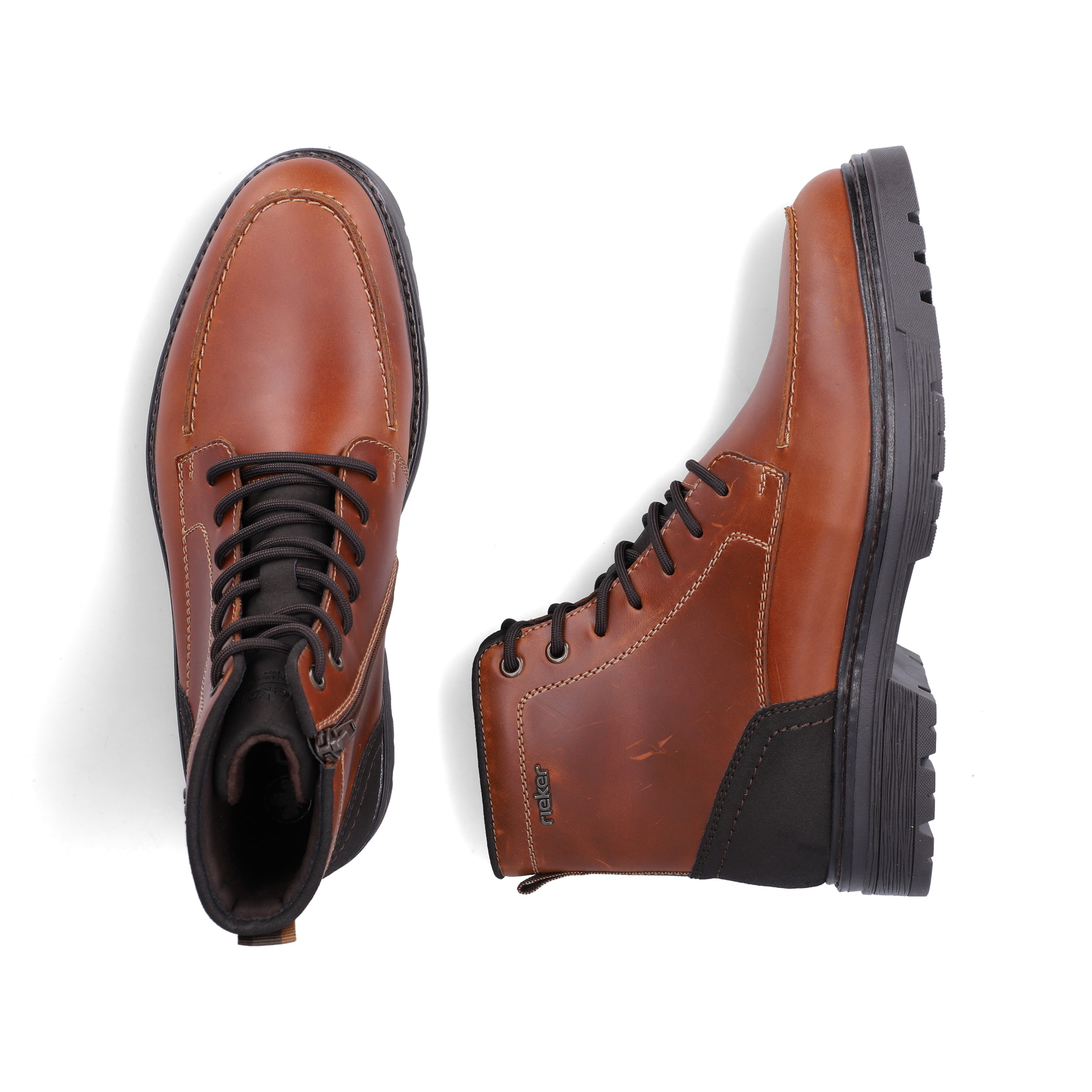 Braune Rieker Herren Schnürstiefel F2710-25 aus Glattleder. Schuh von oben, liegend.