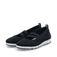 Blaue Rieker Ballerinas L3053-14 mit Gummizug sowie herausnehmbarer Einlegesohle. Schuhpaar seitlich schräg.