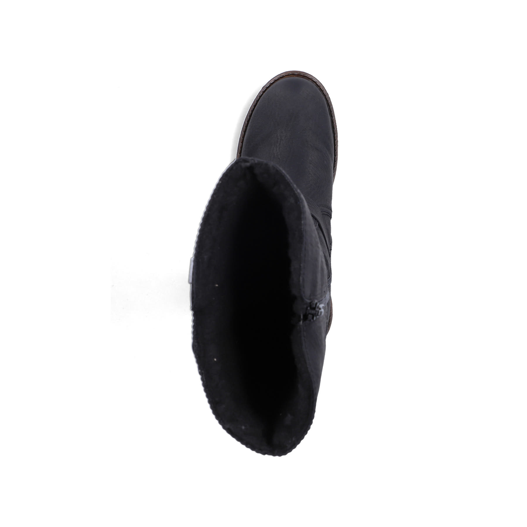 Schwarze Rieker Damen Hochschaftstiefel 73292-00 mit einem Reißverschluss. Schuh von oben.