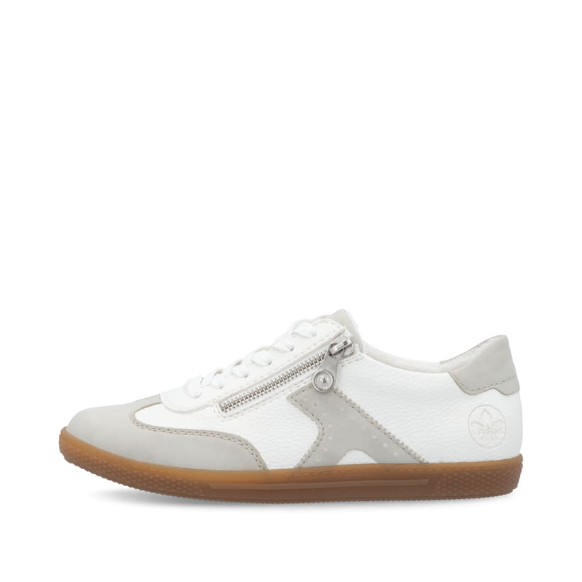 Weiße Rieker Damen Sneaker Low L9700-80 mit einem Reißverschluss. Schuh Außenseite.
