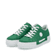 Grüne Rieker Damen Sneaker Low N49W1-52 mit einer Schnürung. Schuhpaar seitlich schräg.