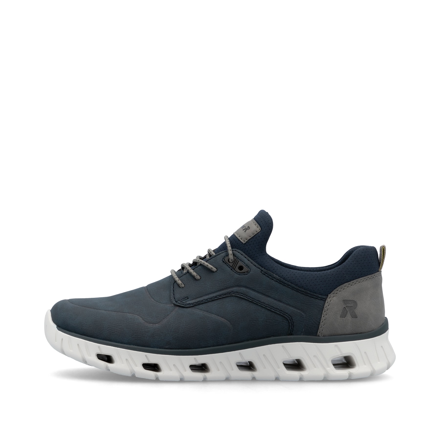 Blaue Rieker Herren Sneaker Low 04350-14 mit Gummizug sowie ultraleichter Sohle. Schuh Außenseite.