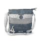 Sac à bandoulière Rieker H1346-16 bleu-combi avec un élément de design grossièrement tressé et trois compartiments intérieurs. Face avant.