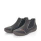 Graphitschwarze Rieker Damen Chelsea Boots 52590-01 mit gestickten Details. Schuhpaar seitlich schräg.