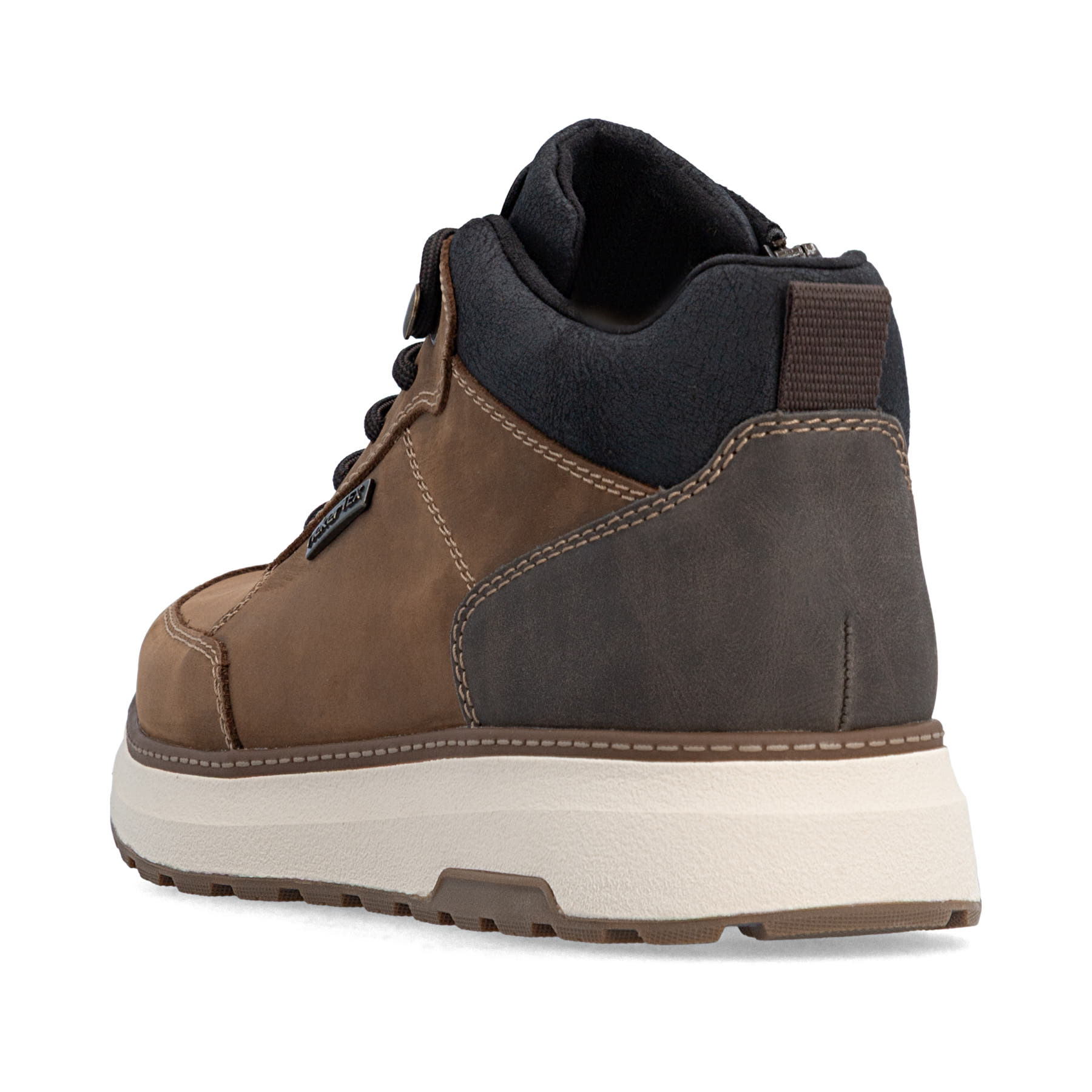 Dunkelbraun-schwarze Rieker Herren Sneaker High B5501-22 aus Rauleder. Schuh von hinten.