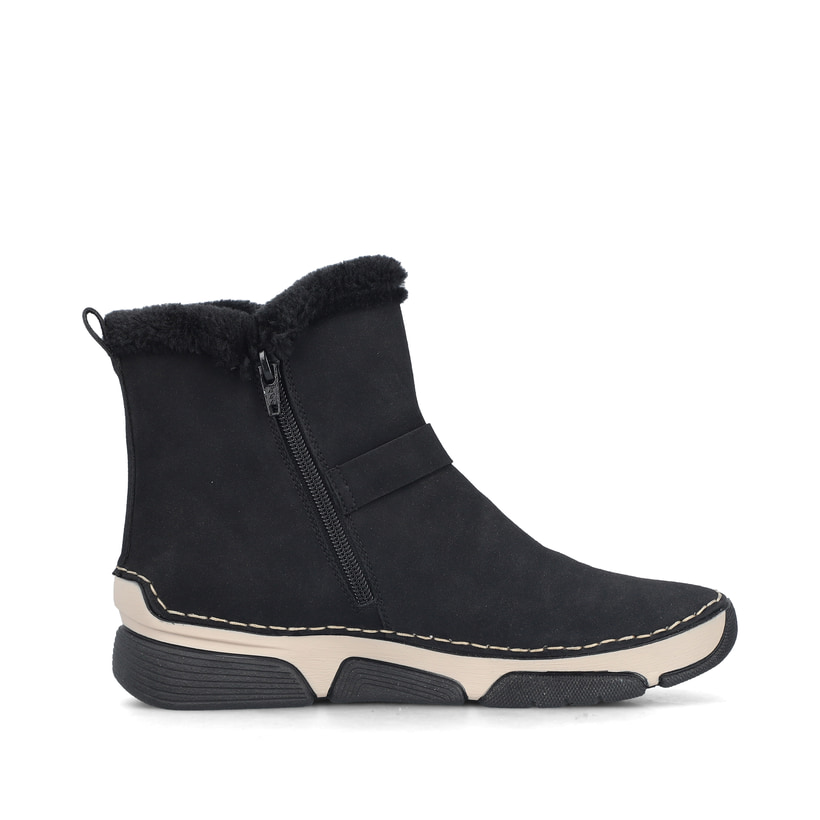 Schwarze Rieker Damen Kurzstiefel 45966-01 mit trendiger Schnalle. Schuh Innenseite.