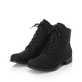 Graphitschwarze Rieker Damen Schnürstiefel 70821-00 mit einem Reißverschluss. Schuhpaar seitlich schräg.