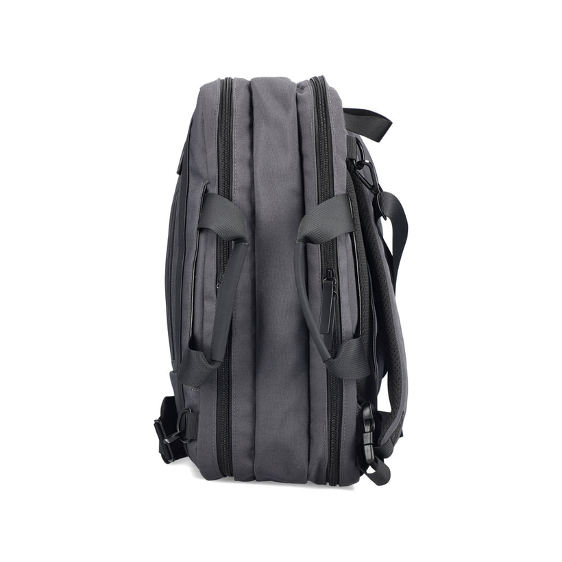 Sac pour ordinateur portable  H5200-43 en gris avec fermeture éclair, compartiment rembourré pour ordinateur portable et bretelles amovibles. Côté gauche.