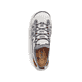 Graue Rieker Damen Slipper L0539-40 mit einem Gummizug. Schuh von oben.