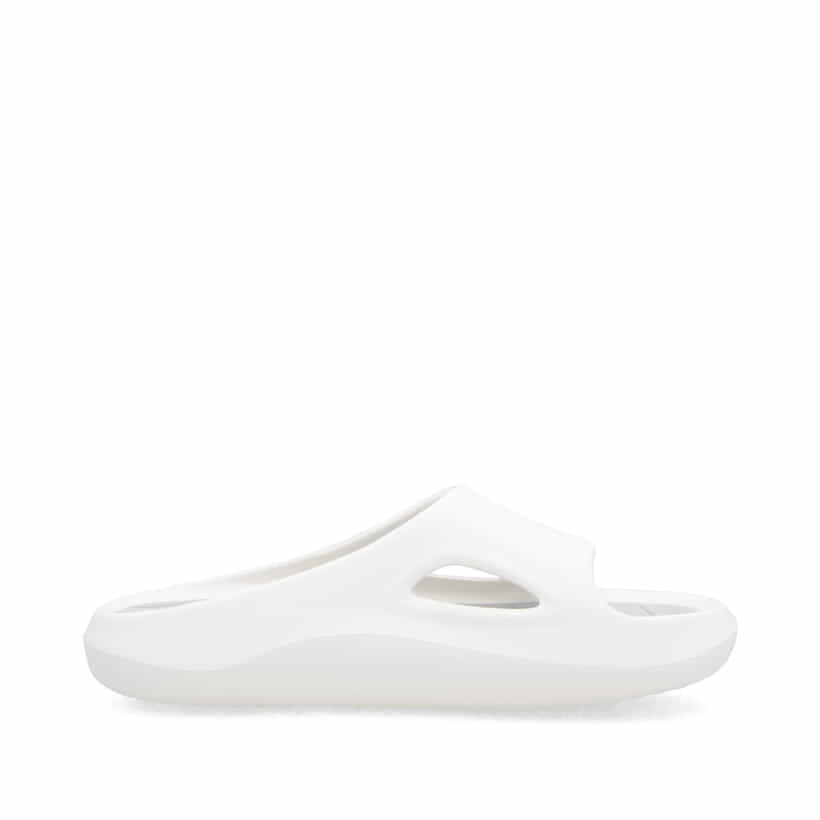 Weiße Rieker Damen Pantoletten W3450-80 mit ultraleichter und flexibler Sohle. Schuh Innenseite.