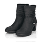 
Tiefschwarze Rieker Damen Stiefeletten Y2591-01 mit Reißverschluss sowie Blockabsatz. Schuhpaar schräg.