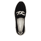 Schwarze Rieker Damen Loafer 58944-00 mit Deko-Kette sowie einem Gummizug. Schuh von oben.