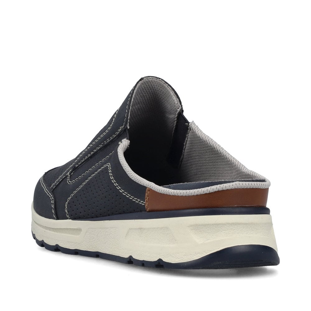 Sabots Rieker bleus pour homme B0760-14 avec bande élastique. Chaussure vue de l'arrière.