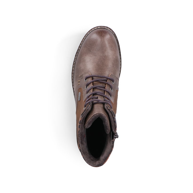 Braune Rieker Damen Schnürstiefel 94712-25 mit wasserabweisender TEX-Membran. Schuh von oben.