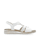 Weiße Rieker Keilsandaletten V0687-80 mit Schmuckelementen sowie einem Gummizug. Schuh Innenseite.