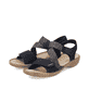 Schwarze Rieker Damen Riemchensandalen 60862-00 mit einem Klettverschluss. Schuhpaar seitlich schräg.