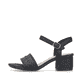 Asphaltschwarze Rieker Riemchensandaletten 64653-00 mit einer Schnalle. Schuh Außenseite.