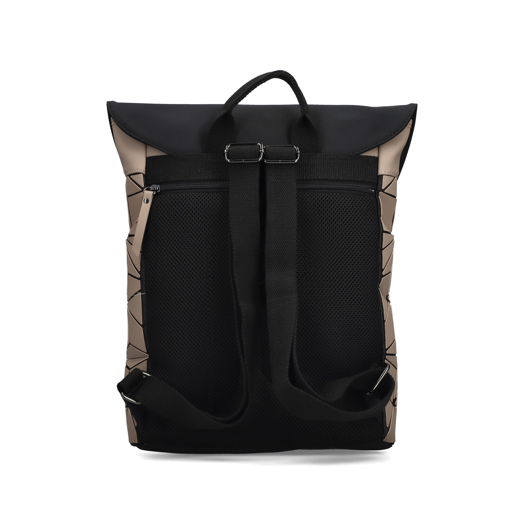 Rieker Rucksack H1391-62 in Beige mit stylischem Muster, mattem Finish, Magnetverschluss, Handy- und Laptopfach. Linksseitig.