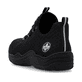 Schwarze Rieker Damen Slipper L0550-01 mit einem Gummizug. Schuh von hinten.