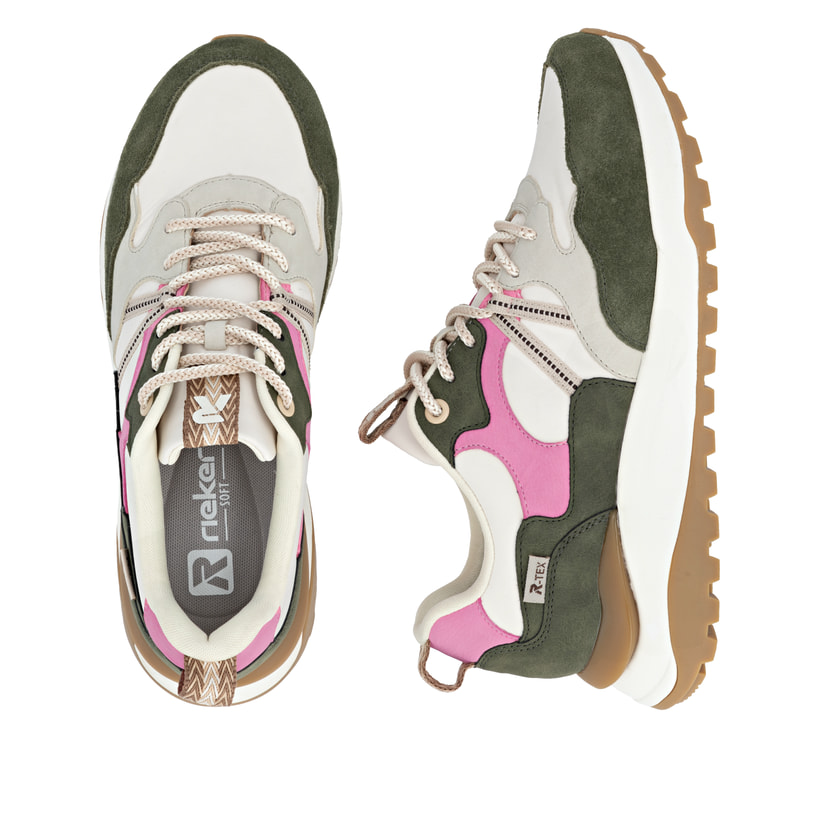 Baskets basses Rieker blanches femme W2501-83 avec membrane RiekerTEX. Chaussure vue de dessus, couchée.