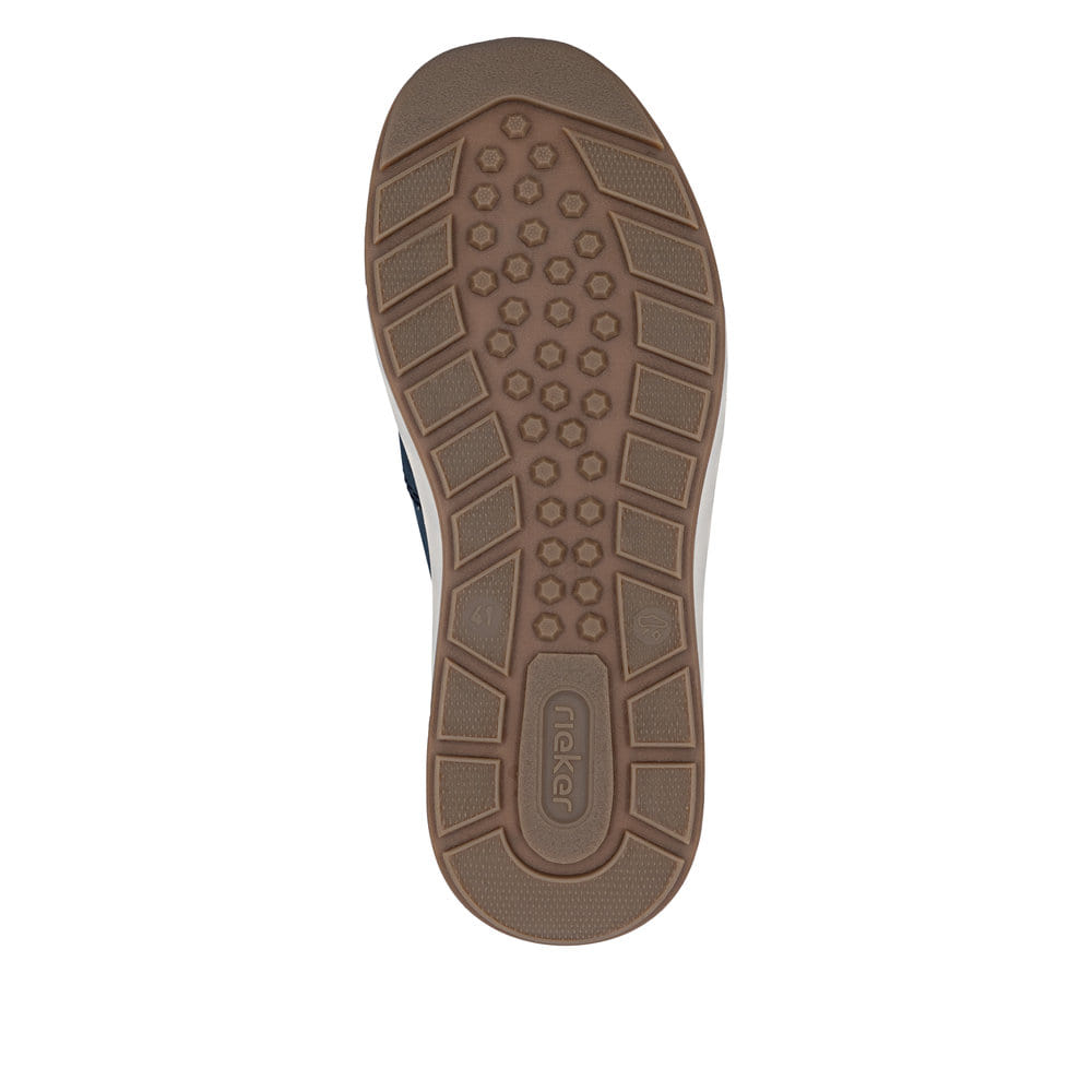 Mocassins Rieker bleus pour homme 11550-15 avec bande élastique. Semelle extérieure de la chaussure.