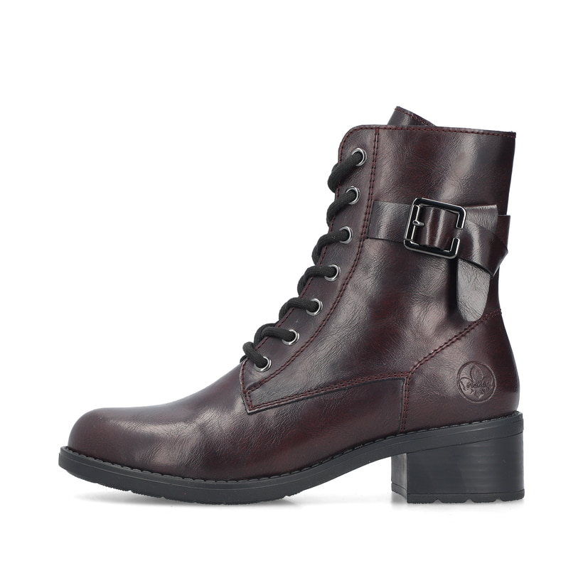 Schwarzrote Rieker Damen Stiefeletten 75431-35 mit einem Reißverschluss. Schuh Außenseite.