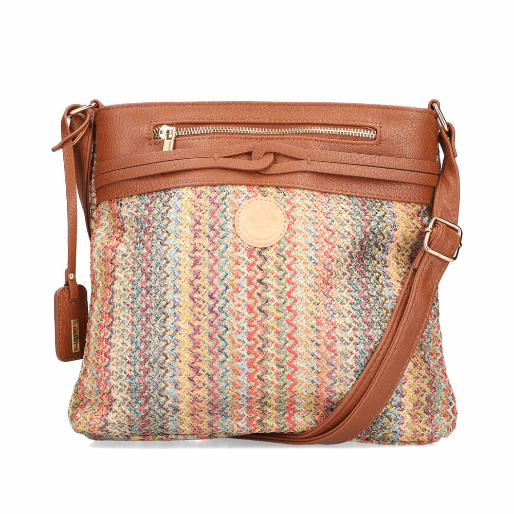 Sac à bandoulière Rieker H1519-90 multi avec un aspect tissé coloré et deux compartiments principaux. Face avant.