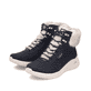 Vegane, schwarze Rieker Damen Sneaker High M8510-00 mit weichem Kragen. Schuhpaar seitlich schräg.